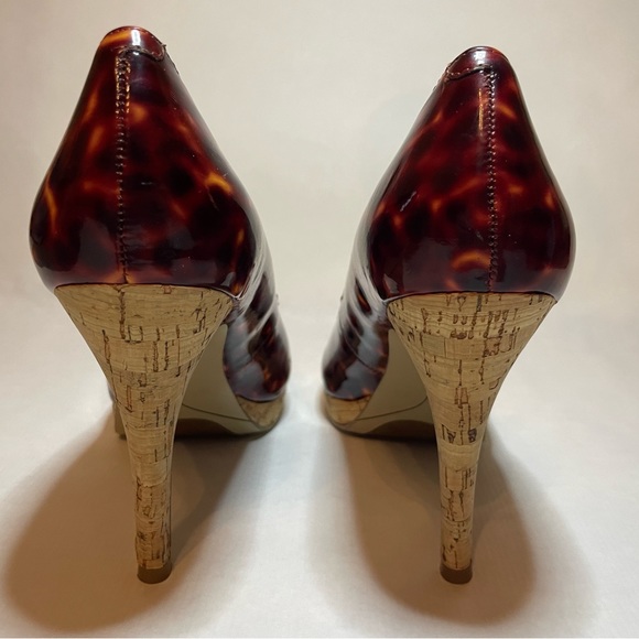 Nine West Tortoise Shell Open Toe Platform Heels Size 7.5 - Picture 4 of 9